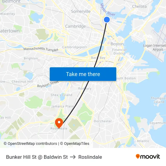 Bunker Hill St @ Baldwin St to Roslindale map