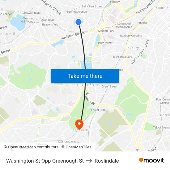 Washington St Opp Greenough St to Roslindale map