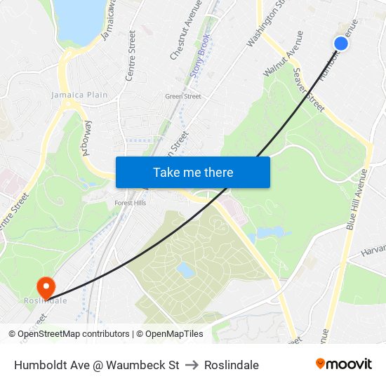 Humboldt Ave @ Waumbeck St to Roslindale map