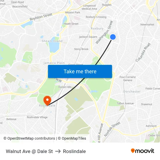 Walnut Ave @ Dale St to Roslindale map