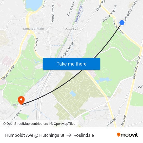 Humboldt Ave @ Hutchings St to Roslindale map