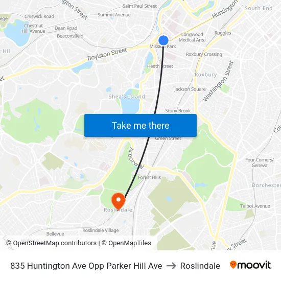 835 Huntington Ave Opp Parker Hill Ave to Roslindale map