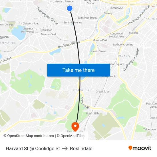 Harvard St @ Coolidge St to Roslindale map