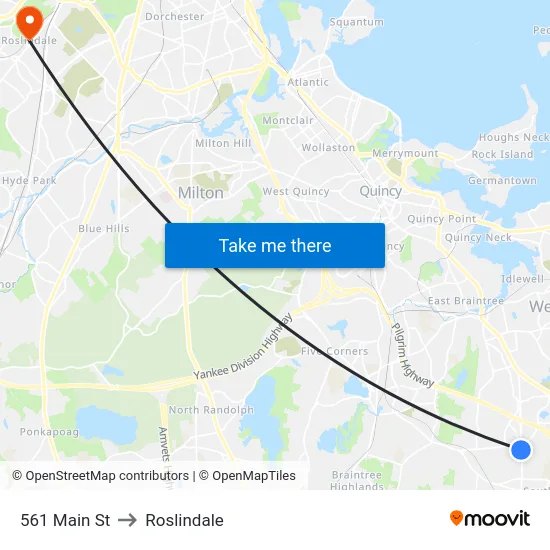 561 Main St to Roslindale map