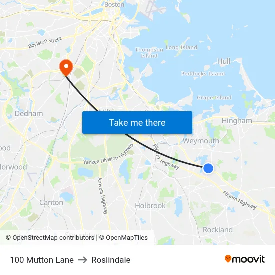 100 Mutton Lane to Roslindale map