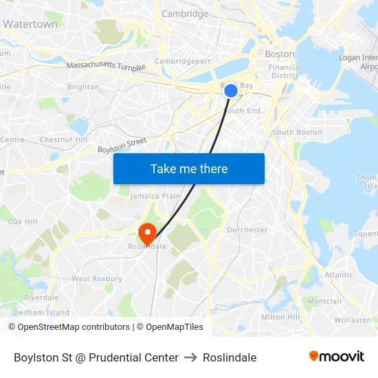 Boylston St @ Prudential Center to Roslindale map