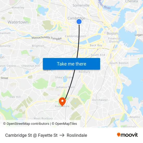 Cambridge St @ Fayette St to Roslindale map