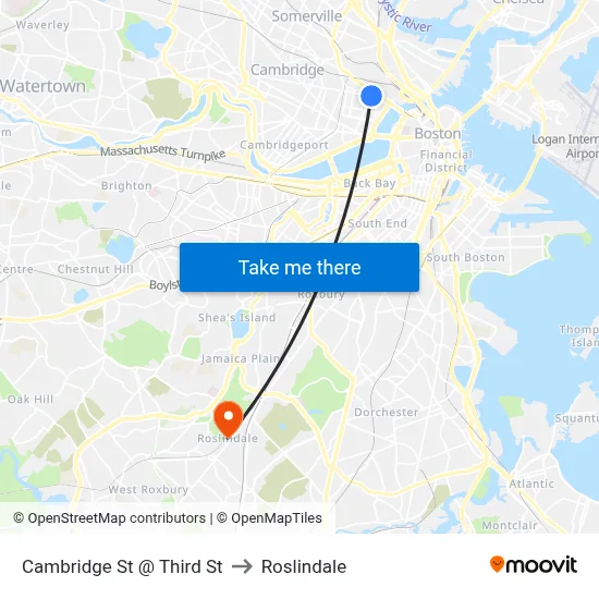 Cambridge St @ Third St to Roslindale map