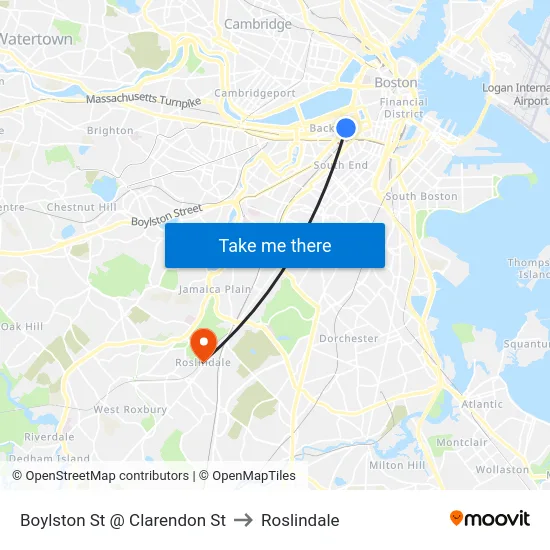 Boylston St @ Clarendon St to Roslindale map