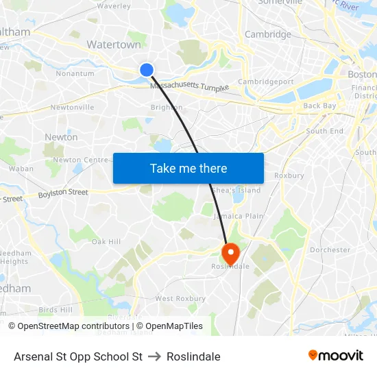 Arsenal St Opp School St to Roslindale map