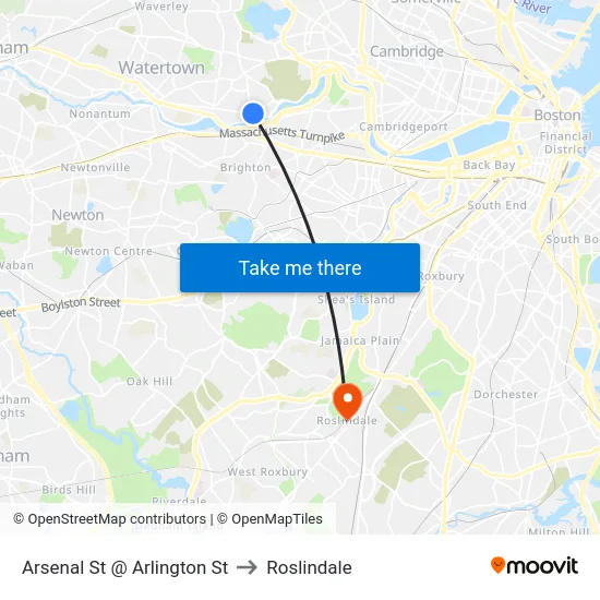 Arsenal St @ Arlington St to Roslindale map