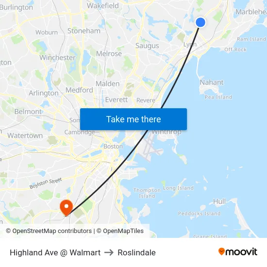 Highland Ave @ Walmart to Roslindale map