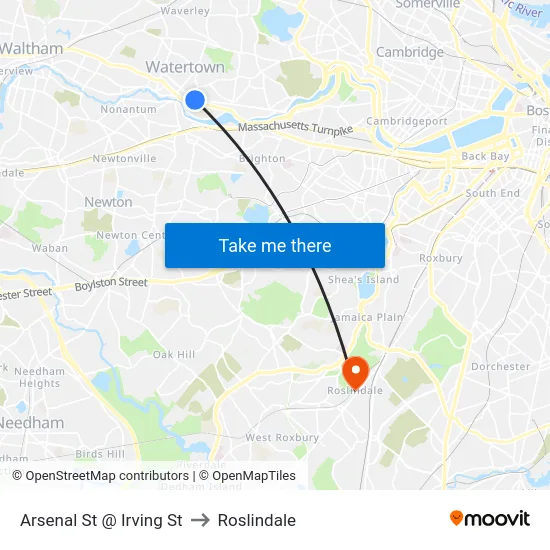 Arsenal St @ Irving St to Roslindale map