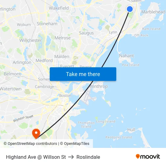 Highland Ave @ Willson St to Roslindale map