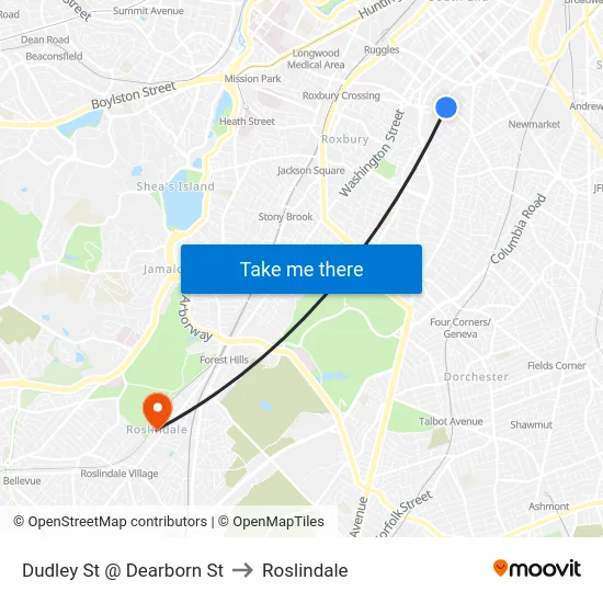 Dudley St @ Dearborn St to Roslindale map