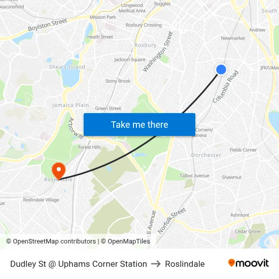 Dudley St @ Uphams Corner Station to Roslindale map