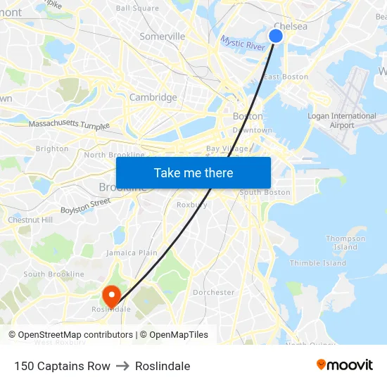150 Captains Row to Roslindale map