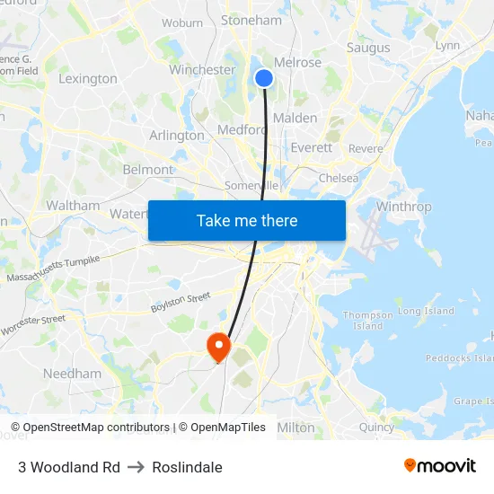 3 Woodland Rd to Roslindale map