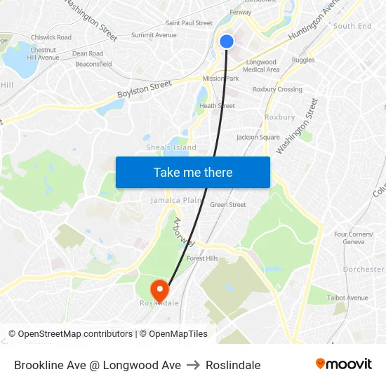 Brookline Ave @ Longwood Ave to Roslindale map