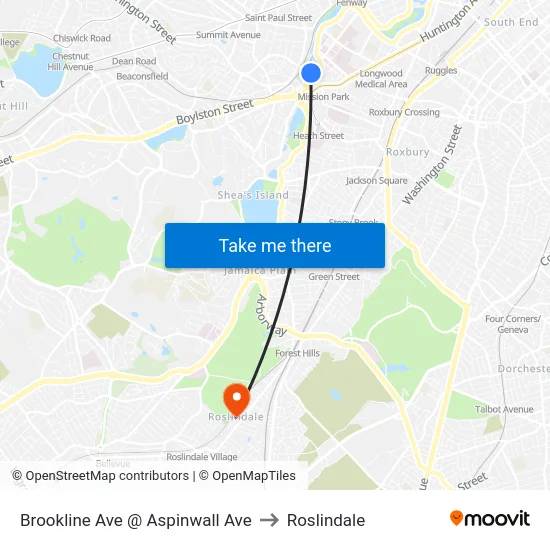Brookline Ave @ Aspinwall Ave to Roslindale map