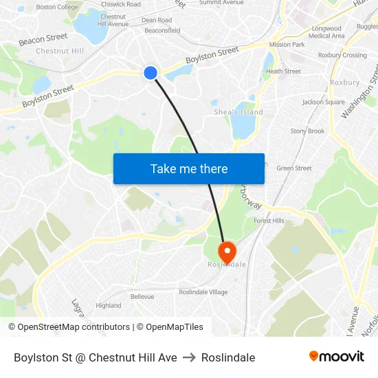Boylston St @ Chestnut Hill Ave to Roslindale map
