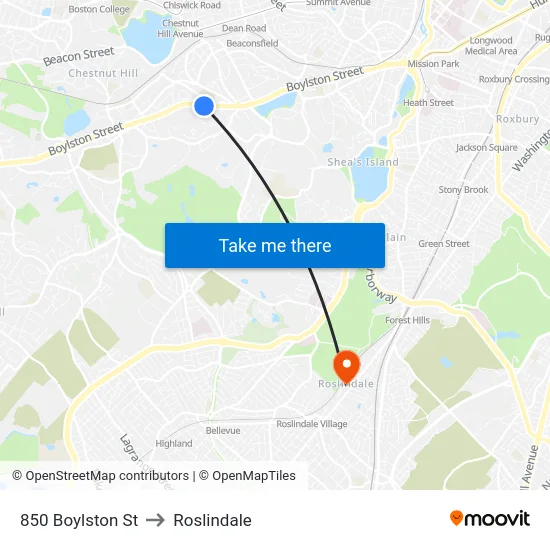 850 Boylston St to Roslindale map