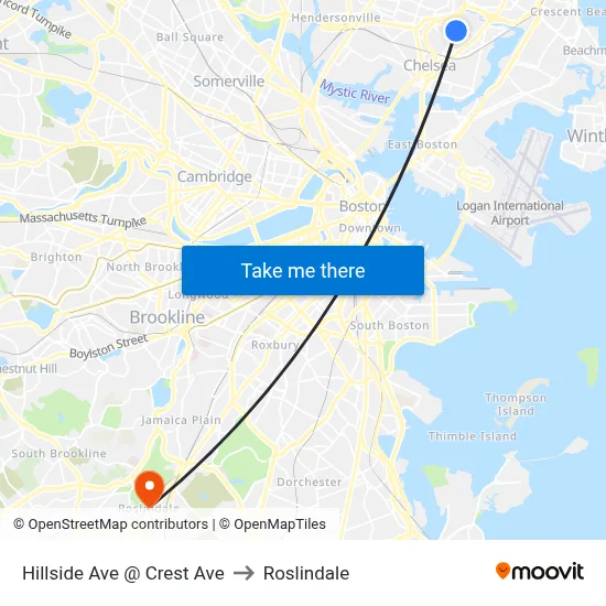 Hillside Ave @ Crest Ave to Roslindale map
