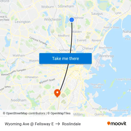 Wyoming Ave @ Fellsway E to Roslindale map