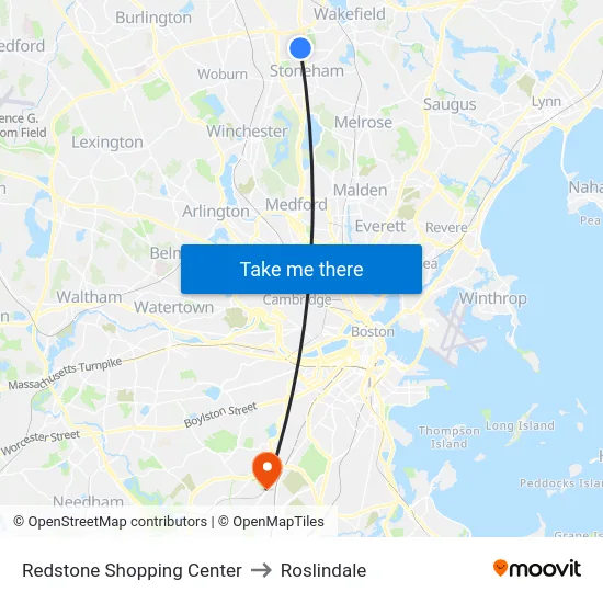Redstone Shopping Center to Roslindale map