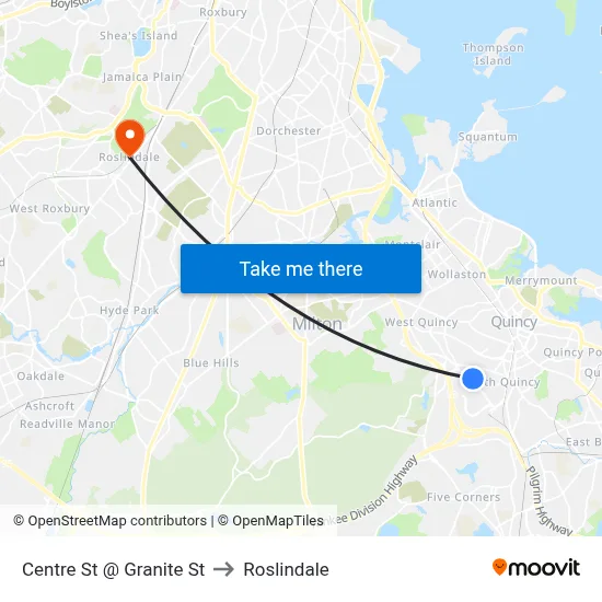 Centre St @ Granite St to Roslindale map