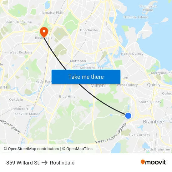 859 Willard St to Roslindale map