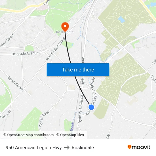 950 American Legion Hwy to Roslindale map