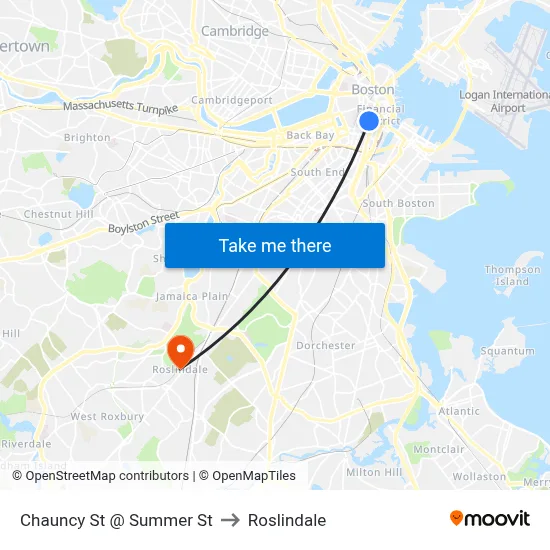 Chauncy St @ Summer St to Roslindale map