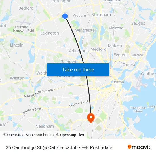 26 Cambridge St @ Cafe Escadrille to Roslindale map