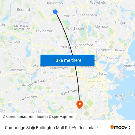 Cambridge St @ Burlington Mall Rd to Roslindale map