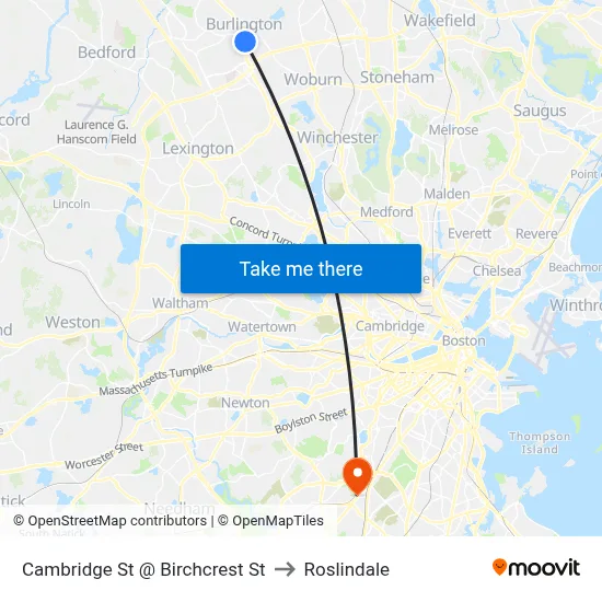 Cambridge St @ Birchcrest St to Roslindale map