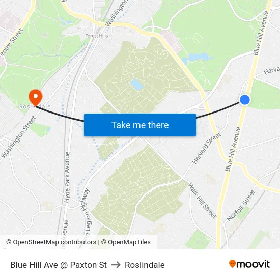 Blue Hill Ave @ Paxton St to Roslindale map
