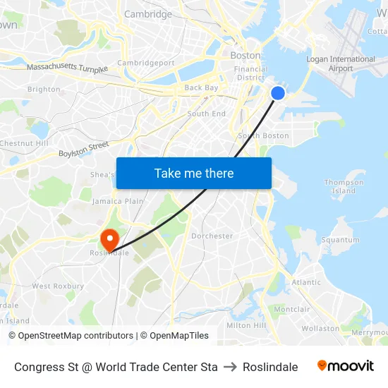 Congress St @ World Trade Center Sta to Roslindale map