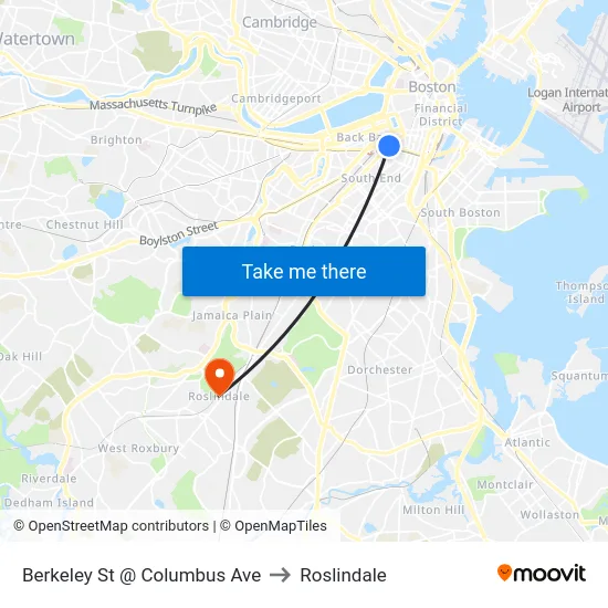 Berkeley St @ Columbus Ave to Roslindale map
