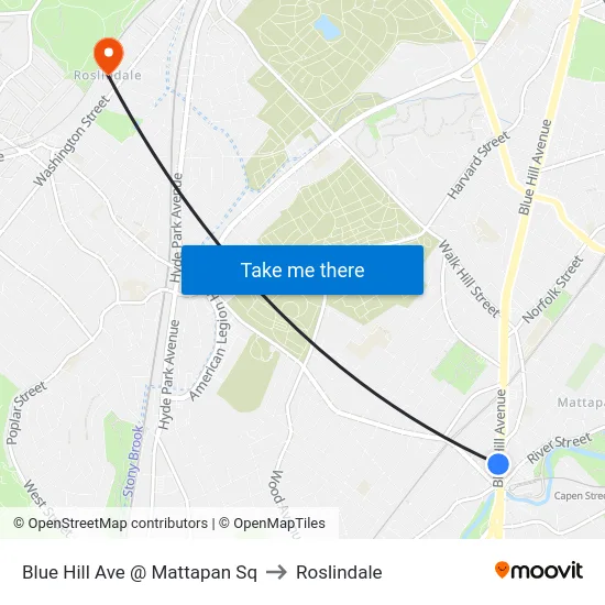 Blue Hill Ave @ Mattapan Sq to Roslindale map
