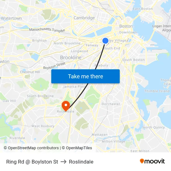 Ring Rd @ Boylston St to Roslindale map
