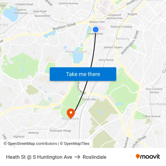 Heath St @ S Huntington Ave to Roslindale map