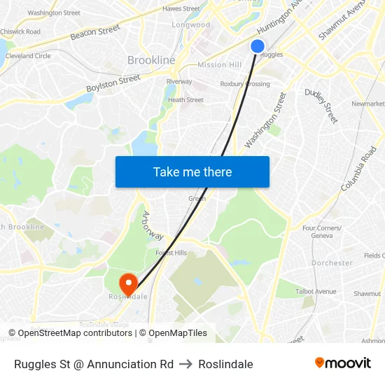 Ruggles St @ Annunciation Rd to Roslindale map