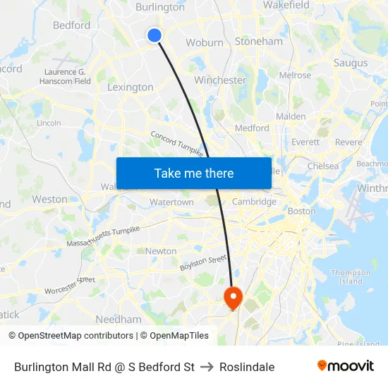 Burlington Mall Rd @ S Bedford St to Roslindale map