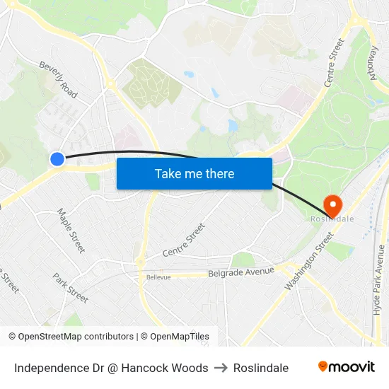 Independence Dr @ Hancock Woods to Roslindale map