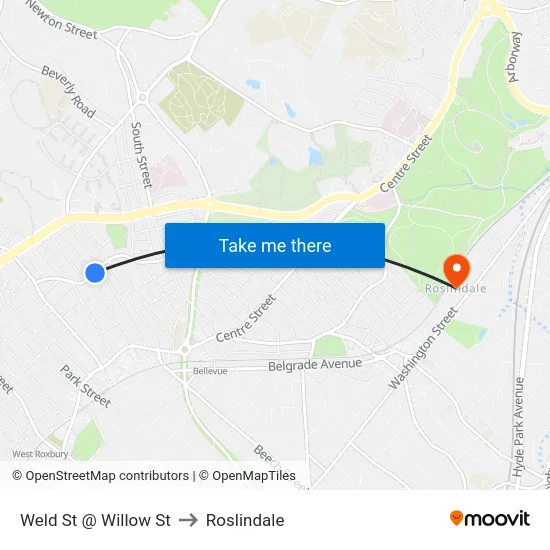 Weld St @ Willow St to Roslindale map