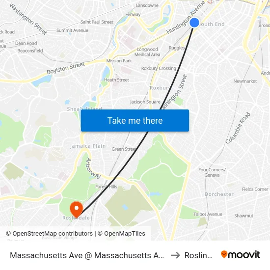 Massachusetts Ave @ Massachusetts Ave Station to Roslindale map