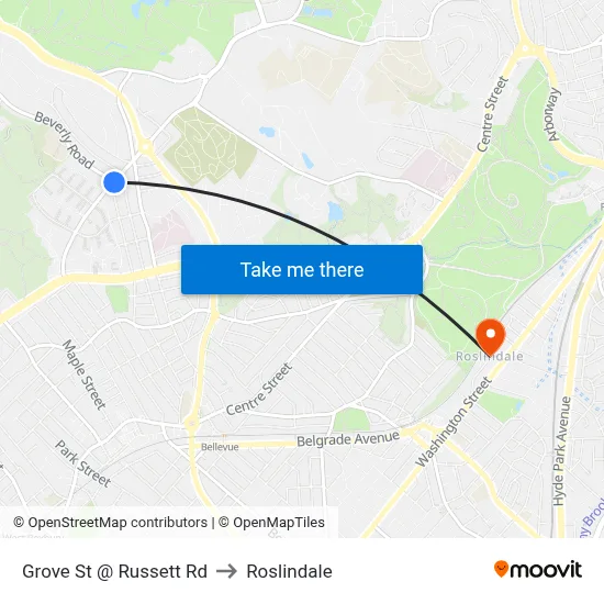 Grove St @ Russett Rd to Roslindale map