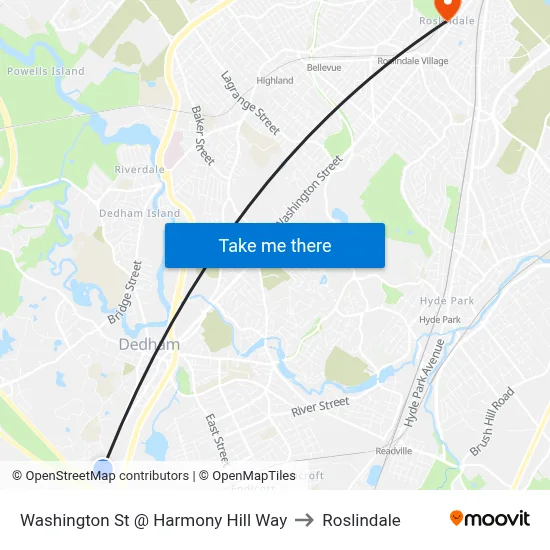 Washington St @ Harmony Hill Way to Roslindale map