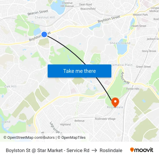 Boylston St @ Star Market - Service Rd to Roslindale map